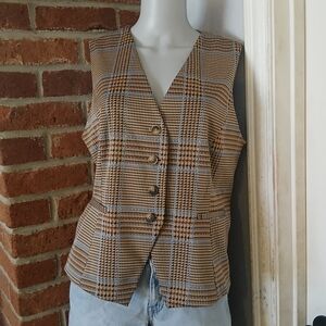 LC Lauren Conrad Brown Plaid Women's Vest With Tie Back, L, Academia Indie